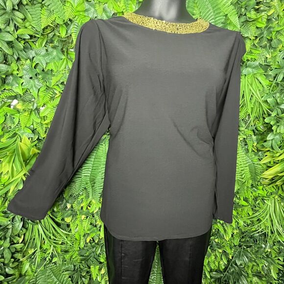CHLOE & JASMINE Women Tops 1XL Black Cold Shoulder Gold Sequin Neckline NWT 0163 - Picture 2 of 14